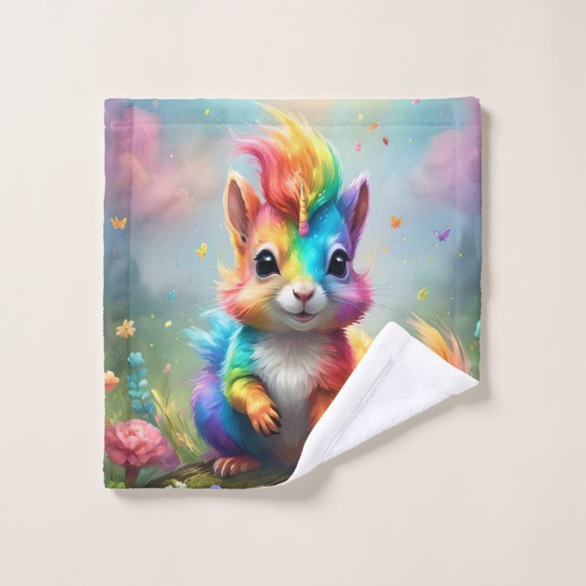 Baby Rainbow Coloured Unicorn Squirrel, Wash Cloth (Wash Cloth)
