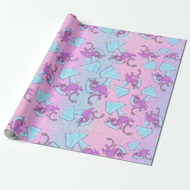 Baby rainbow dragon pattern wrapping paper (Unrolled)