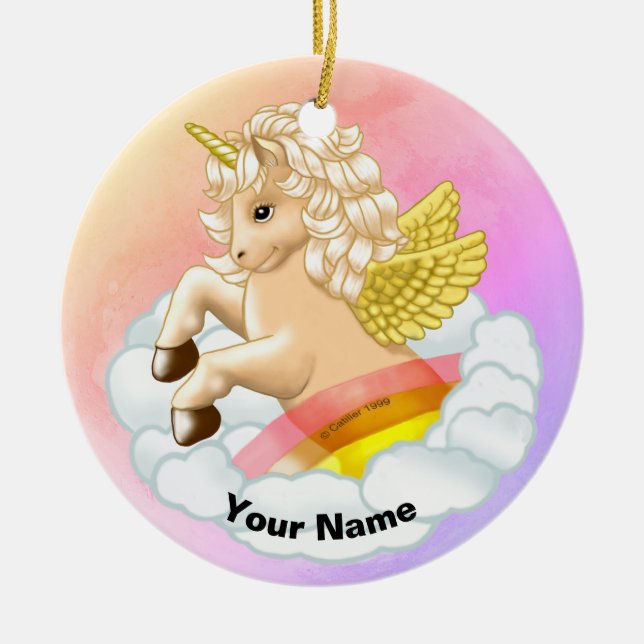 Baby Rainbow Unicorn Ceramic Ornament (Front)