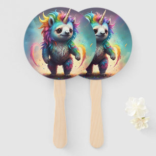 Baby Rainbow Unicorn Sloth, Hand Fan