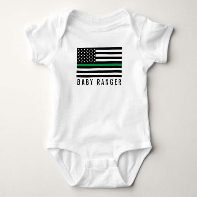 Baby Ranger Thin Green Line American Flag Baby Bodysuit (Front)