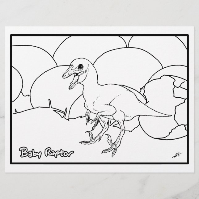 Baby Raptor - Colouring Page. (Front)