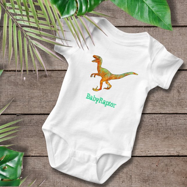 Baby Raptor Funny Velociraptor Dinosaur Art Pun Baby Bodysuit (Dinosaur velociraptor funny word play Baby Raptor dino baby vest)