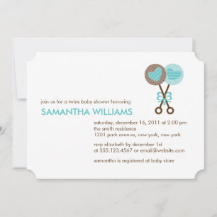 Baby Rattles Twin Boys Baby Shower Invitation