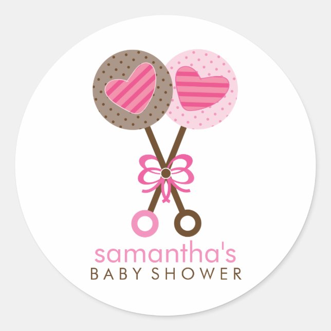 Baby Rattles Twin Girls Baby Shower Classic Round Sticker (Front)