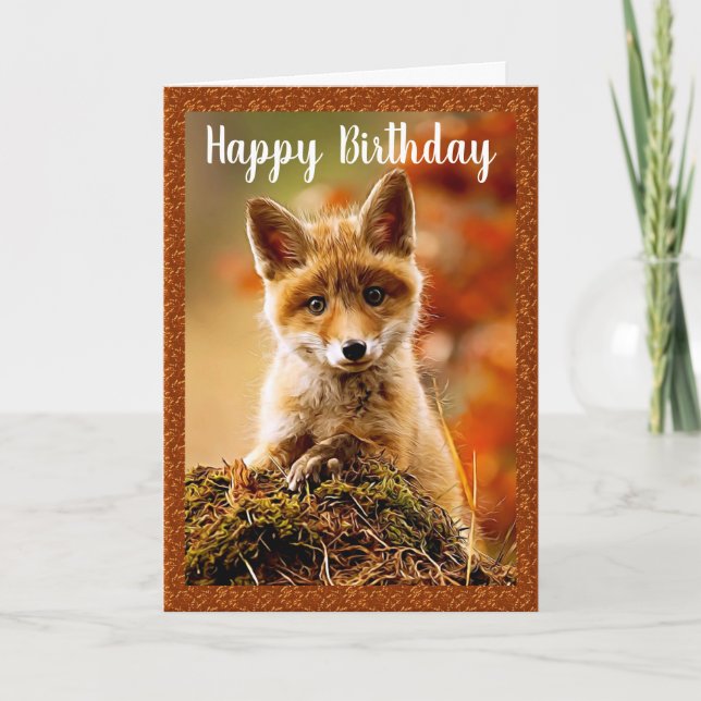 Baby Red Fox Happy Birthday Greeting Card (Front)
