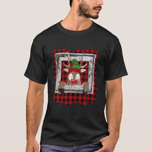 Baby Reindeer Deer Christmas Buffalo Plaid Holiday T-Shirt (Front)