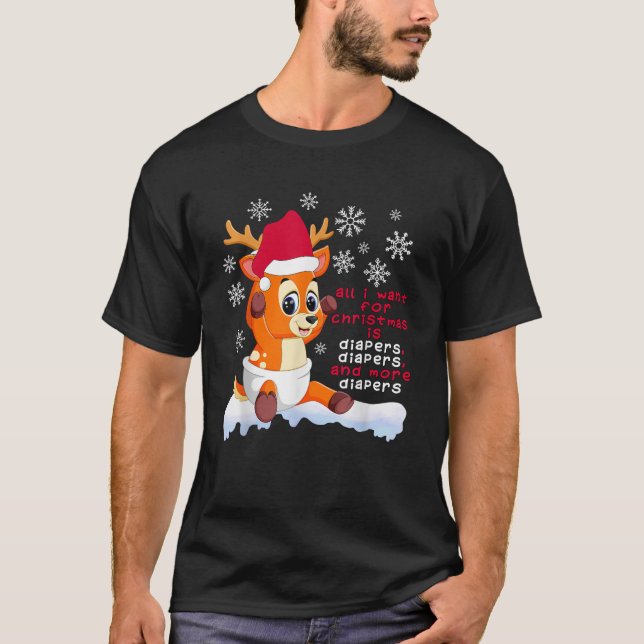 Baby Reindeer Diaper Christmas Wishlist  T-Shirt (Front)