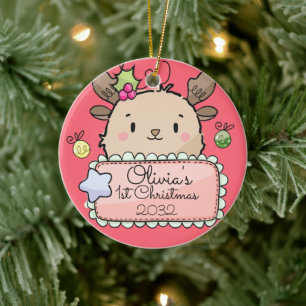 Baby Reindeer First Christmas Ceramic Ornament