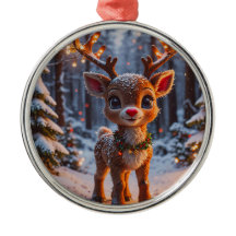 Baby Reindeer In Snowy Forest