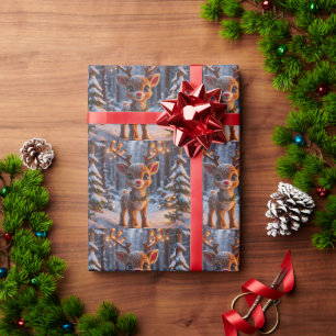 Baby Reindeer In Snowy Forest Wrapping Paper