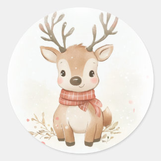 Baby reindeer in the snow classic round sticker