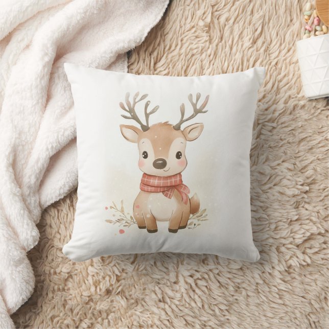 Baby reindeer sitting in the snow cushion (Blanket)