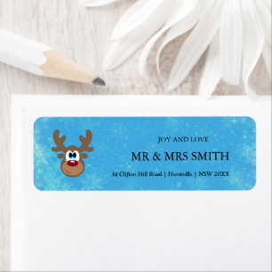 Baby reindeer snowy background return address label