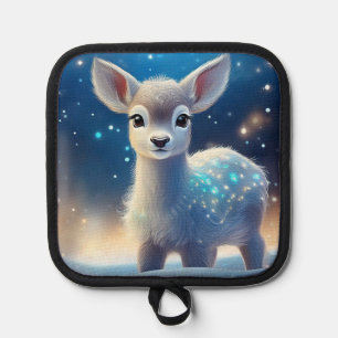 Baby Reindeer Sparkling Starry Night Pot Holder