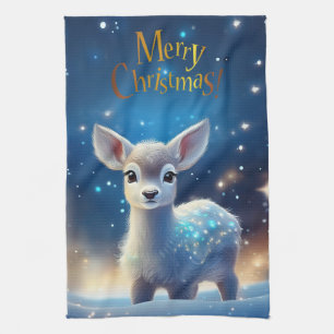 Baby Reindeer with Merry Christmas greeting Tea Towel