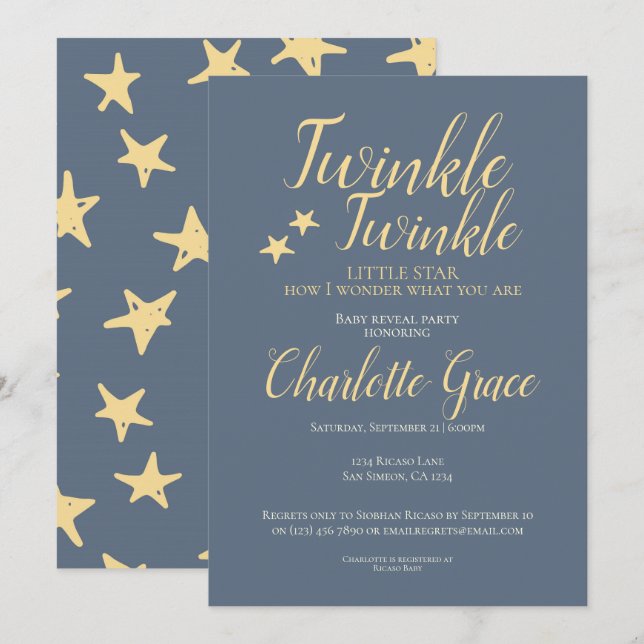 Baby Reveal Party Twinkle Twinkle Little Star Invitation (Front/Back)