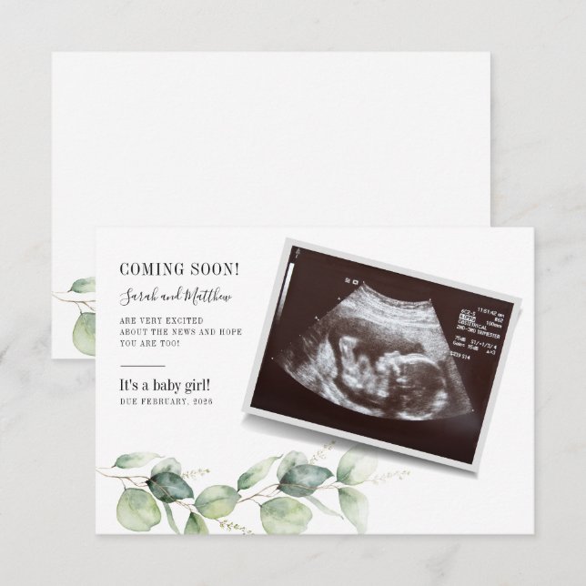 Baby Reveal Ultrasound Eucalyptus Pregnancy Announcement (Front/Back)
