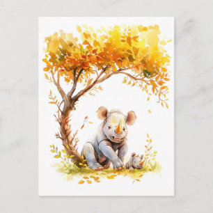 Baby Rhino Resting Under a Tree Holiday Postcard