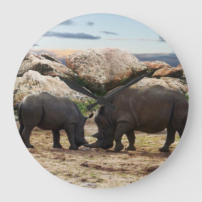 Baby Rhinoceros Life Lesson,   Large Clock (Front)