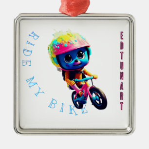 Baby Ride my bike Metal Ornament