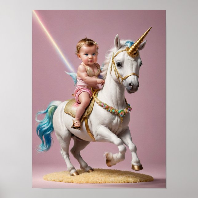 Baby Riding A Unicorn Poster (Front)