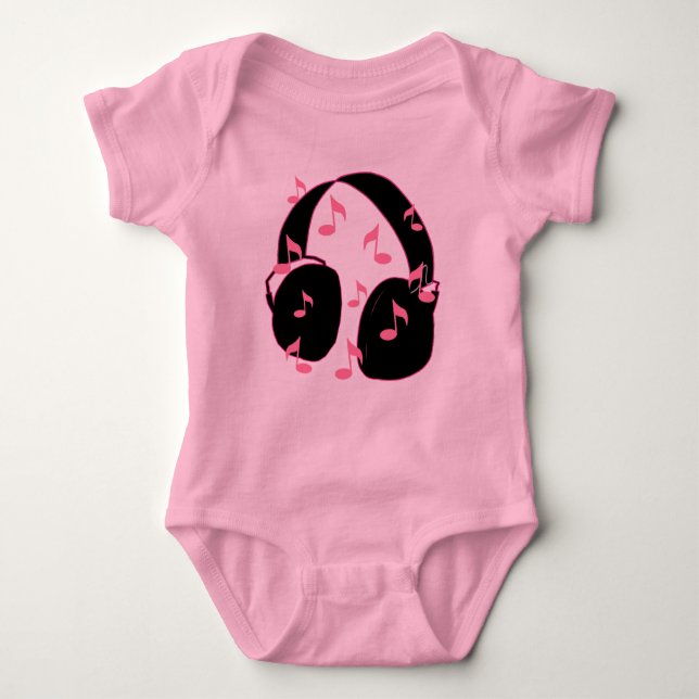 Baby Rock!  Headset with Musical Notes Pink Baby Bodysuit (Front)