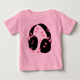 Baby Rock!  Headset with Musical Notes Pink Baby T-Shirt