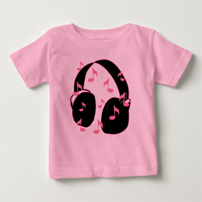 Baby Rock!  Headset with Musical Notes Pink Baby T-Shirt (Front)