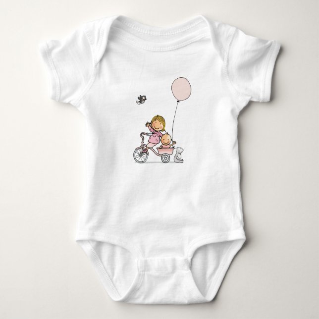 Baby rompertje with little children on tricycle baby bodysuit (Front)