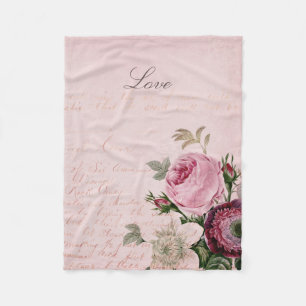 Baby Rose Peony Flower Fleece Blanket Love Pink
