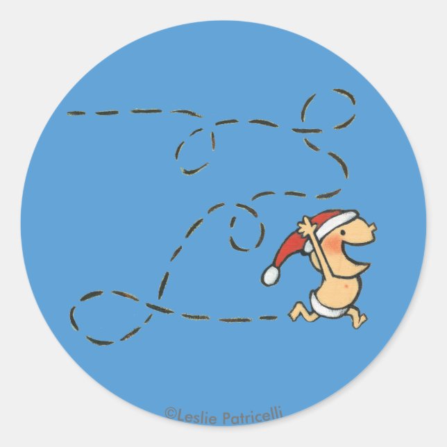 Baby Running On Christmas Morning Classic Round Sticker (Front)