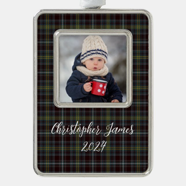Baby Rustic Plaid Christmas Ornament (Front)