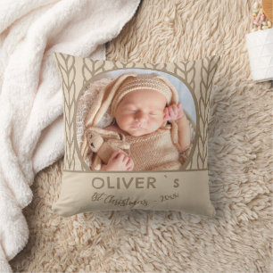 Baby`s 1st Christmas Knitting Photo Cushion