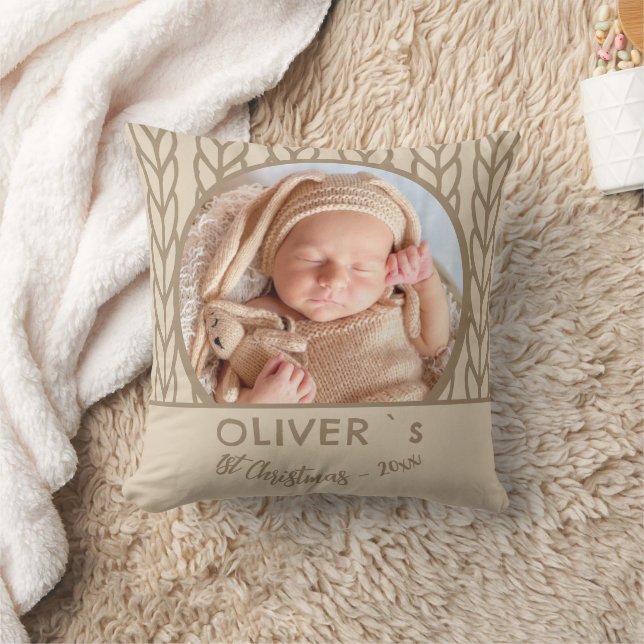 Baby`s 1st Christmas Knitting Photo  Cushion (Blanket)