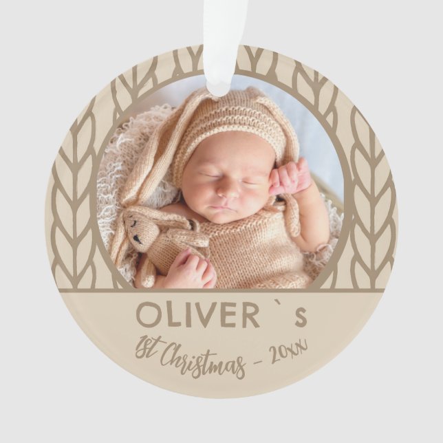 Baby`s 1st Christmas Knitting Photo  Ornament (Front)