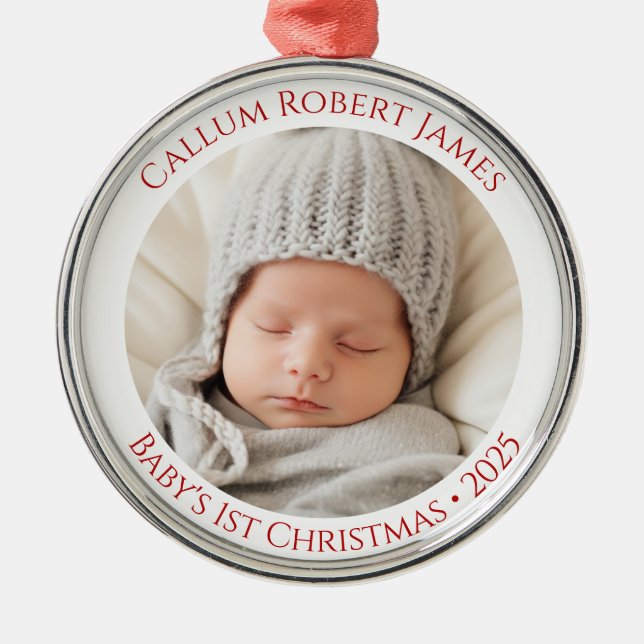 Baby’s 1st Christmas Name & Year Photo Ornament (Front)