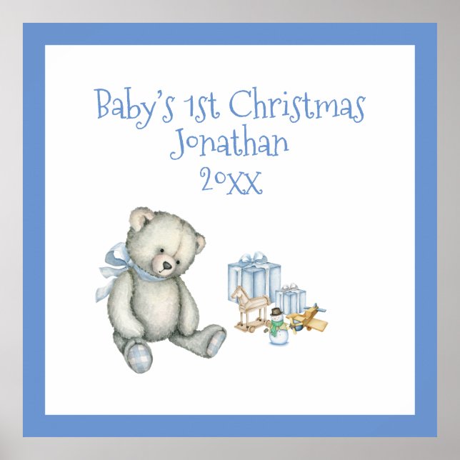 Baby’s 1st Christmas Personalised Blue Keepsake Poster (Front)