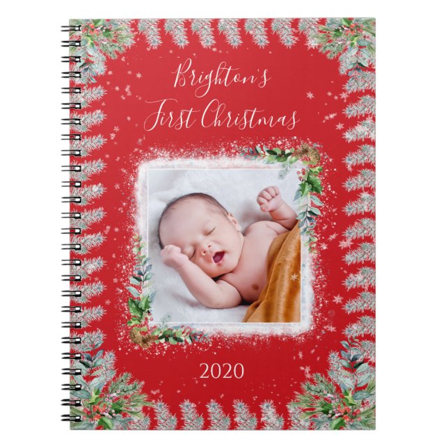 Baby’s 1st Christmas Photo Name Date Memory Notebook (Front)