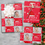 Baby`s 1st Christmas Photo Santa Hat Snowflake  Wrapping Paper Sheet<br><div class="desc">Baby`s First Christmas Photo Red Santa Hat Snowflake Wrapping Paper Sheets. Cute baby's first Christmas design with a red Santa hat,  snowflakes,  a baby name in a white script a baby photo - personalise with your baby`s name and photo.</div>