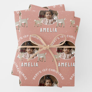 Baby’s 1st Christmas Reindeer Keepsake Photo Wrapping Paper Sheet