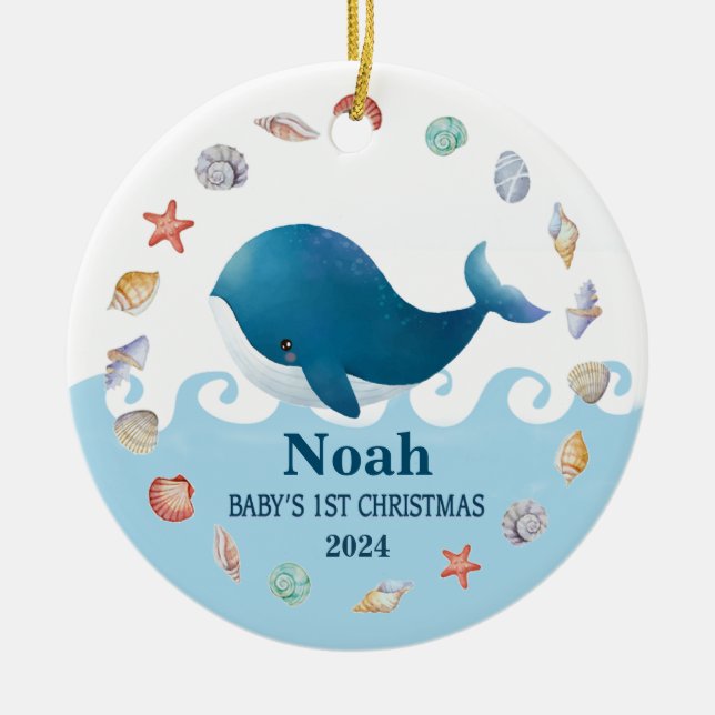 Baby’s 1st Christmas Whale Personalised Ceramic Ornament (Front)