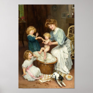 Baby’s Bath Time Arthur John Elsley Poster