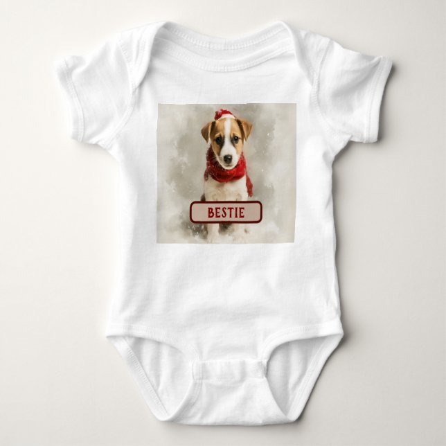 Baby’s Christmas Bodysuit – Cute Bestie Dog Design (Front)