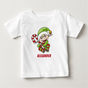 Baby`s Christmas Elf Candy Cane Christmas Baby T-Shirt