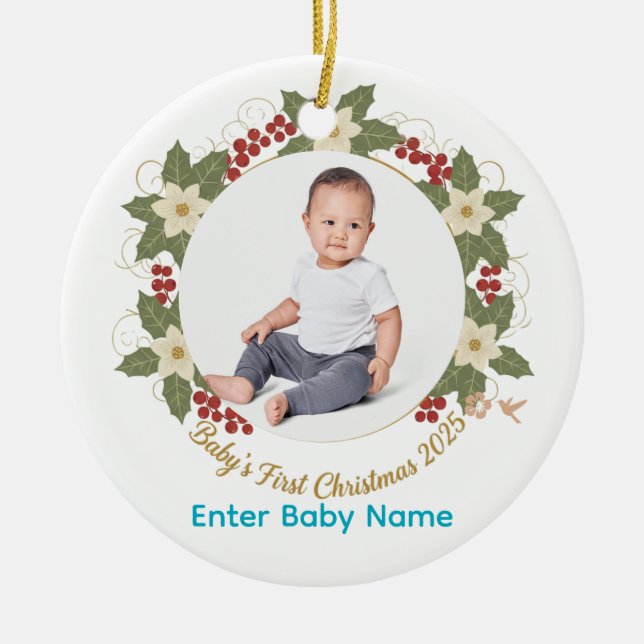 Baby’s First Christmas 2025 Photo Circle Ornament (Front)