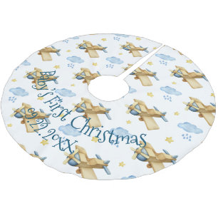 Baby’s First Christmas Blue Boy Watercolor Brushed Polyester Tree Skirt