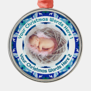 Baby’s First Christmas Blue Family Photo Keepsake Metal Ornament