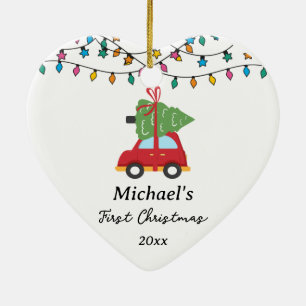 Baby’s First Christmas Car Tree Custom Name Ceramic Ornament