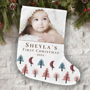 Baby`s First Christmas Cookie Trees Photo Large Christmas Stocking